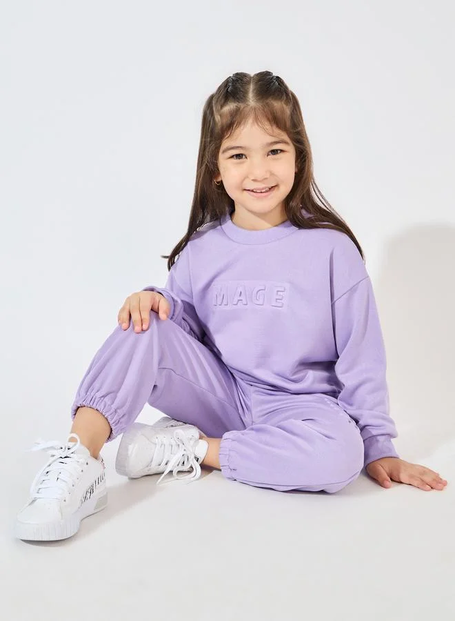 Styli Embossed Print Drop Shoulder Sweatshirt & Joggers Set