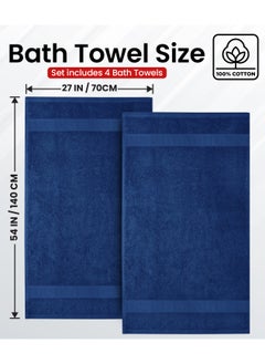 Infinitee Xclusives Premium Bath Towels Set Pack of 4-100% Ring Spun Cotton Towels - Blue Bath Towels 70cm x 140cm - Soft Feel, Quick Dry, Highly Absorbent Durable Towels, Perfect for Daily Use by Infinitee Xclusives  - Image 3