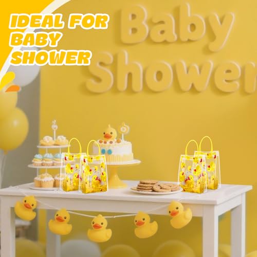 Gaillty 24 Sets Yellow Duck Gift Bag with Clips and Raffia Rubber Duck Party Supplies Plastic Treat Goodie Candy Bags for Waddle It Be Gender Reveal Baby Shower Birthday Party Supplies (Clear) - Image 4