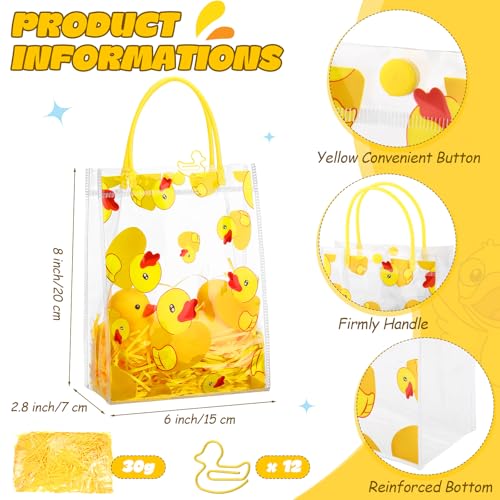 Gaillty 24 Sets Yellow Duck Gift Bag with Clips and Raffia Rubber Duck Party Supplies Plastic Treat Goodie Candy Bags for Waddle It Be Gender Reveal Baby Shower Birthday Party Supplies (Clear) - Image 2