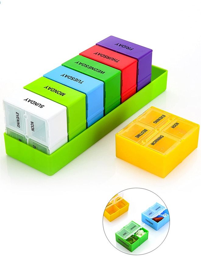 Generic Weekly 7 Day Large Pill Organizer, 4 Times a Day Portable Plastic Pill Dispenser Box Case, Gummy Medication Store Container(Colorful)  - Image 1