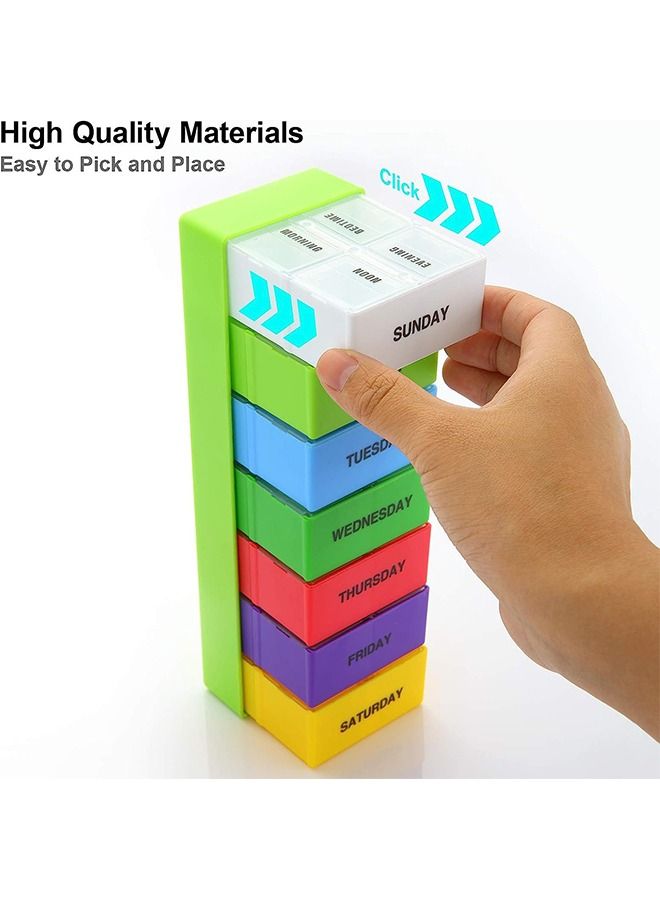Generic Weekly 7 Day Large Pill Organizer, 4 Times a Day Portable Plastic Pill Dispenser Box Case, Gummy Medication Store Container(Colorful)  - Image 4