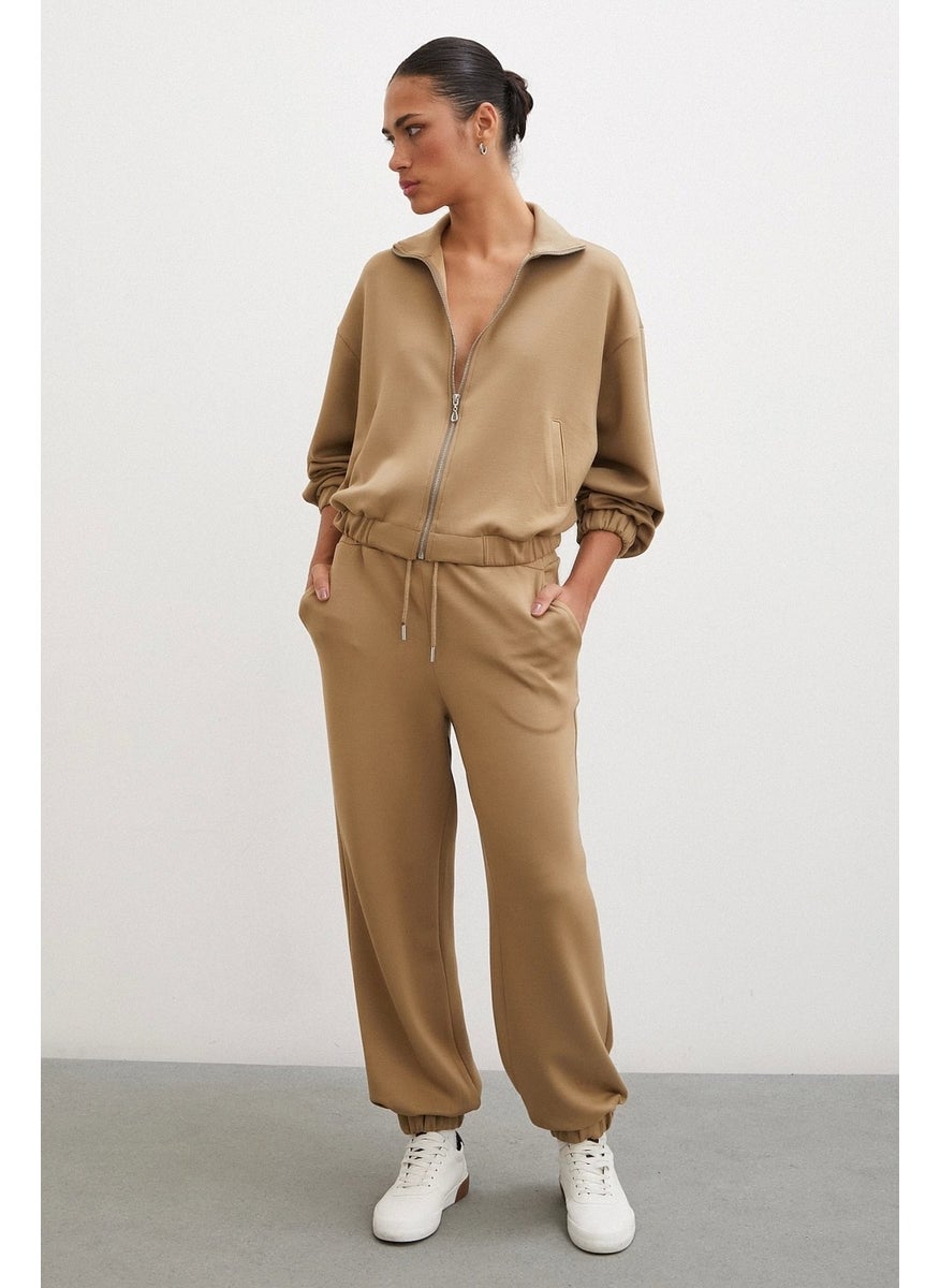 Never More Zippered Sweatshirt Camel  - Image 4