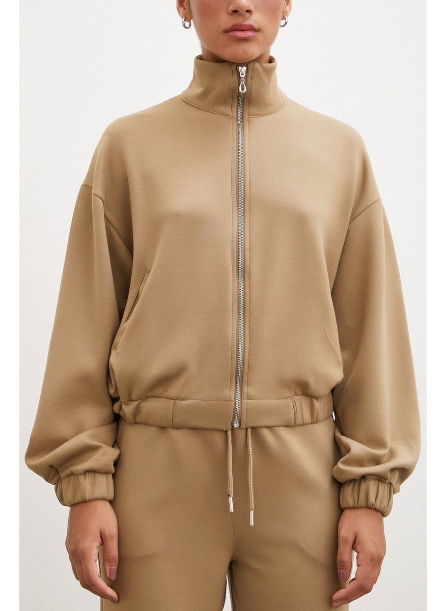 Never More Zippered Sweatshirt Camel  - Image 2