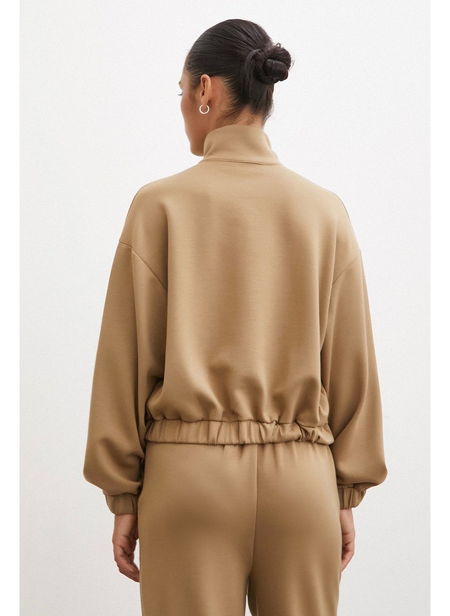 Never More Zippered Sweatshirt Camel  - Image 3