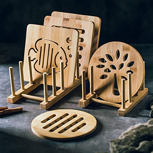Hovico2 Pcs Bamboo Dish Rack  Kitchen Drawer Organizer  8-Slots Bamboo Wooden Dish Rack  Book Pot Lid Cutting Board Drying Rack Stand Drainer Storage Holder Organizer - Image 5