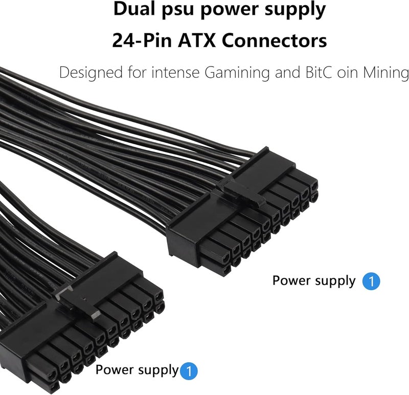 CERRXIAN 24cm ATX 20 Pin Power Supply Splitter Cable18AWG ATX 20Pin Female to 2 Male PSU Power Supply Extension Cable - Image 3