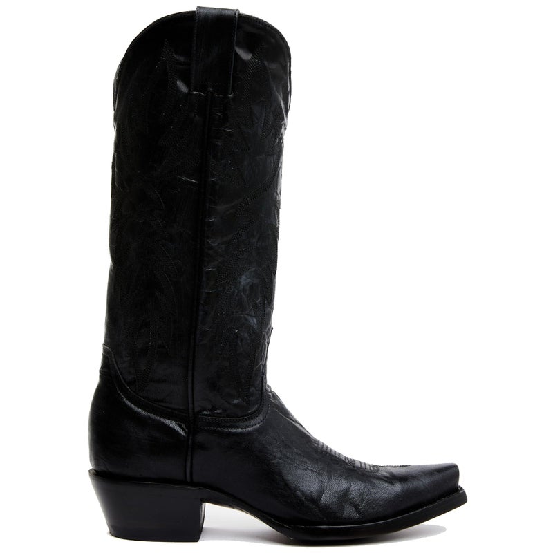 STALOV Cowboy Boots for Women Embroidered Chunky Heel Mid Calf Pointed Toe Pull On Western Fashion Cowgirl Boot Black US8 - Image 3