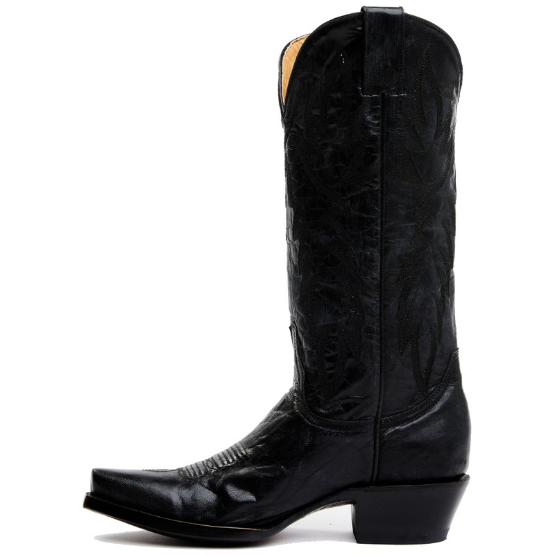 STALOV Cowboy Boots for Women Embroidered Chunky Heel Mid Calf Pointed Toe Pull On Western Fashion Cowgirl Boot Black US8 - Image 4