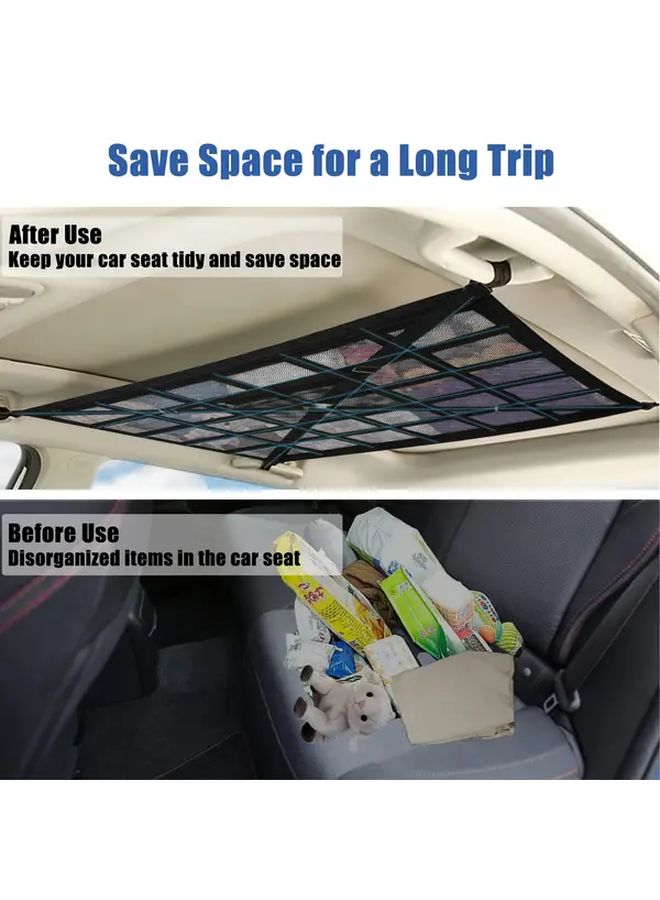 Black Double Layer Car Ceiling Storage Net Zipper Organizer Adjustable Cross Strap - Image 3