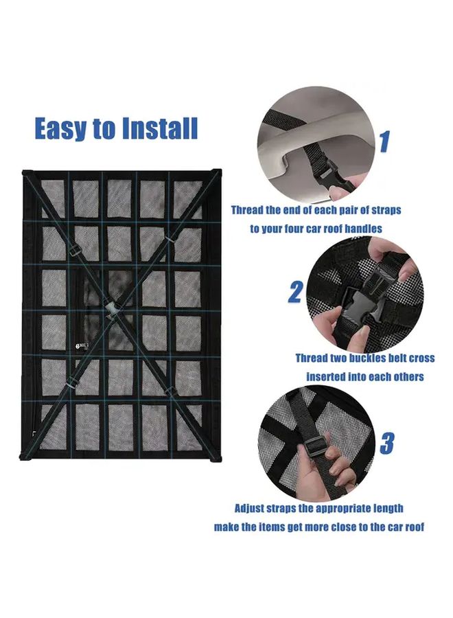 Black Double Layer Car Ceiling Storage Net Zipper Organizer Adjustable Cross Strap - Image 4