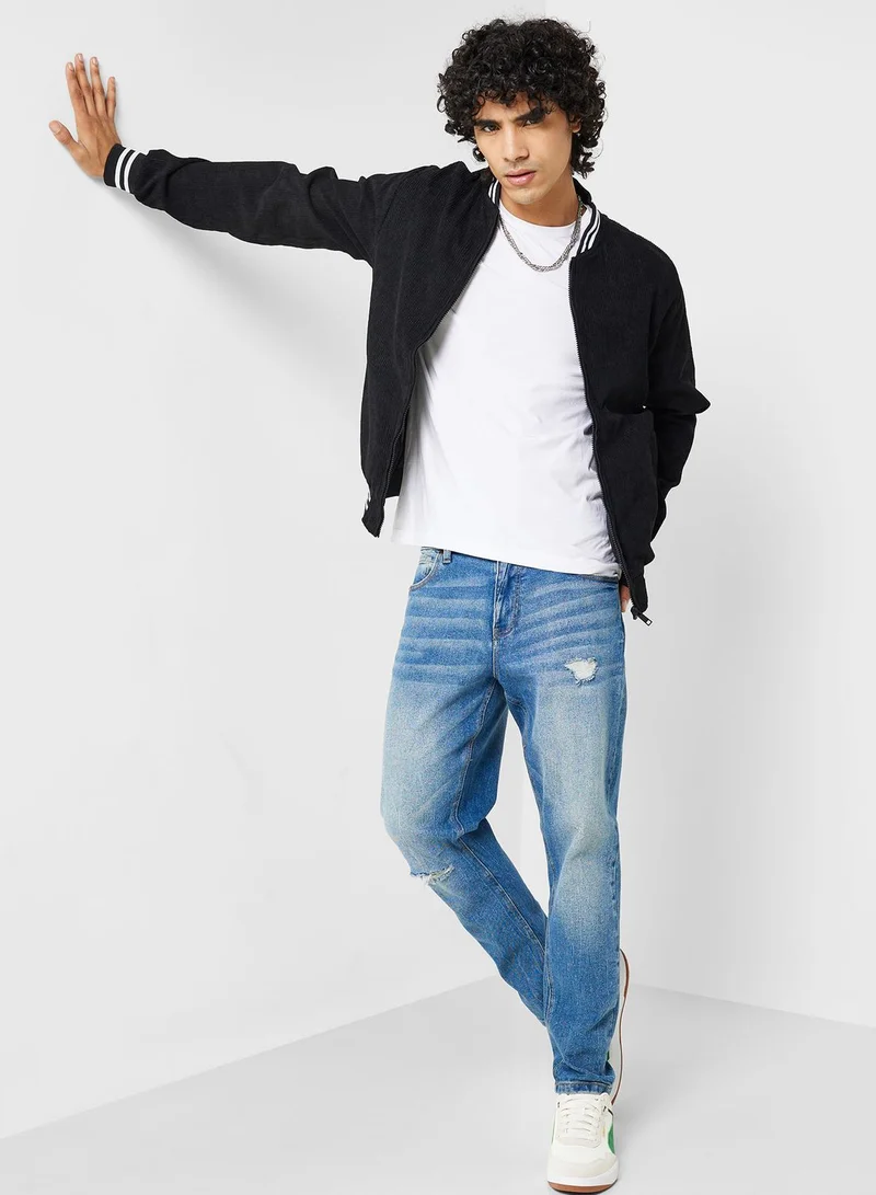 BRAVE SOUL Cord Bomber Jacket With Ribbed Hem