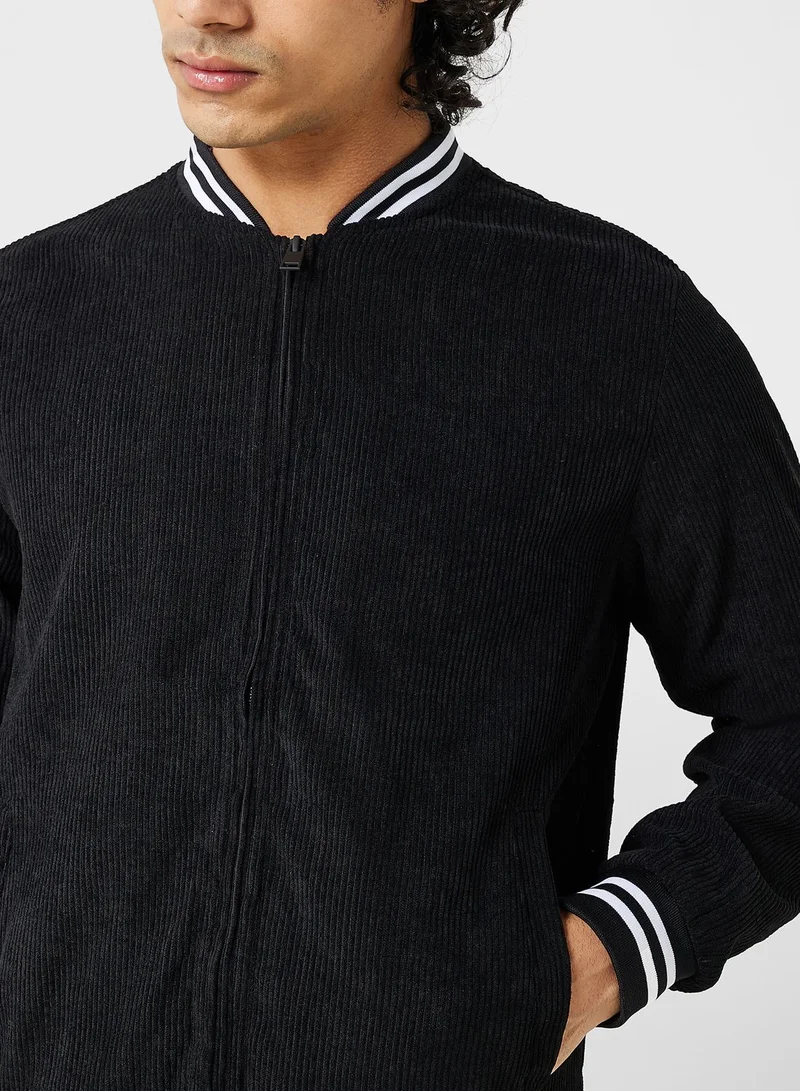 BRAVE SOUL Cord Bomber Jacket With Ribbed Hem
