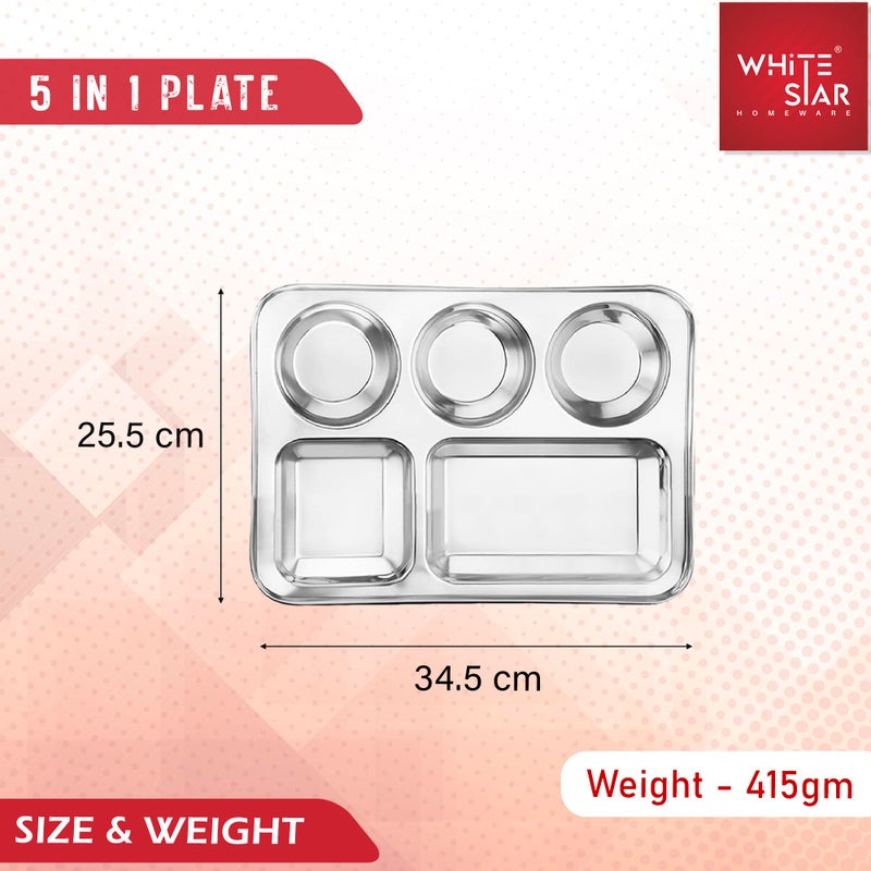 WHITE STAR Food Grade Stainless Steel Dinner Plates/Salad Plates, Pack of 6 Pcs- 5 in 1 Compartment | Permanent Batman Laser Engraving | Perfect for Kids & Adults | Sleek Luster & Long-Lasting - Image 3