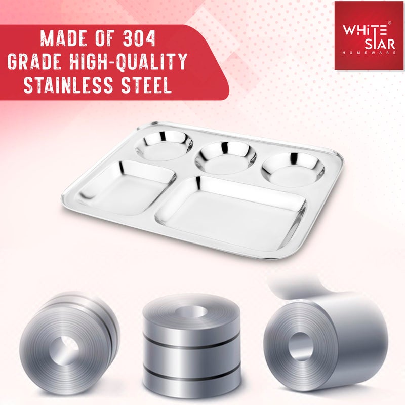 WHITE STAR Food Grade Stainless Steel Dinner Plates/Salad Plates, Pack of 6 Pcs- 5 in 1 Compartment | Permanent Batman Laser Engraving | Perfect for Kids & Adults | Sleek Luster & Long-Lasting - Image 4