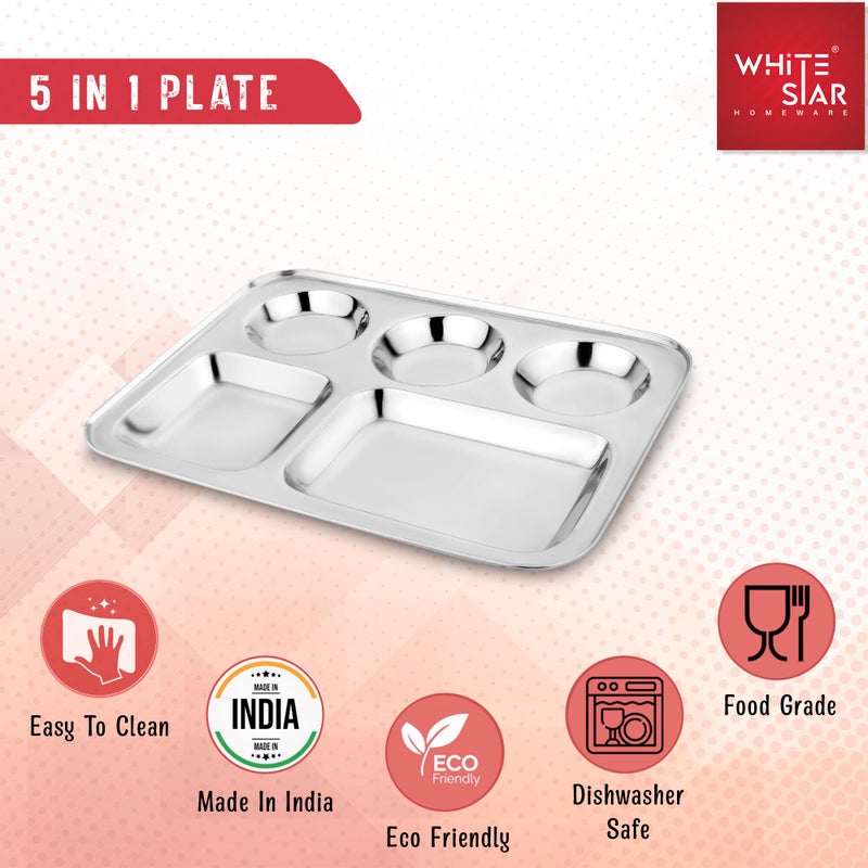 WHITE STAR Food Grade Stainless Steel Dinner Plates/Salad Plates, Pack of 6 Pcs- 5 in 1 Compartment | Permanent Batman Laser Engraving | Perfect for Kids & Adults | Sleek Luster & Long-Lasting - Image 5
