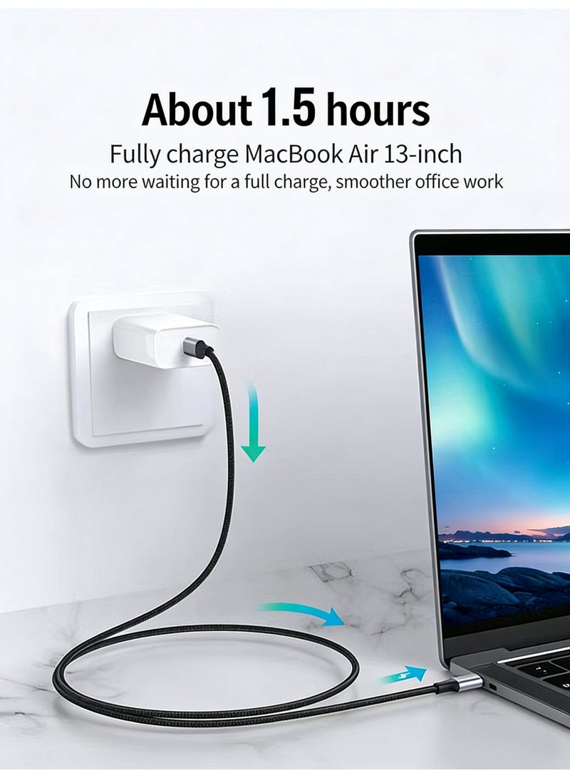 كابل شحن USB-C إلى USB-C بقوة 100 واط، كابل بيانات شحن سريع بتقنية PD، غلاف من الألومنيوم وتصميم مضفر من النايلون، مزامنة بيانات عالية السرعة، متوافق مع سلسلة iPhone 17/16/15، MacBook Air/Pro، iPad، هواتف Samsung Galaxy والأجهزة اللوحية - طول 2 متر، لون أسود - Image 3