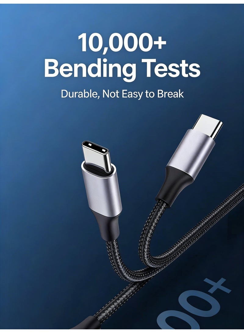 كابل شحن USB-C إلى USB-C بقوة 100 واط، كابل بيانات شحن سريع بتقنية PD، غلاف من الألومنيوم وتصميم مضفر من النايلون، مزامنة بيانات عالية السرعة، متوافق مع سلسلة iPhone 17/16/15، MacBook Air/Pro، iPad، هواتف Samsung Galaxy والأجهزة اللوحية - طول 2 متر، لون أسود - Image 4