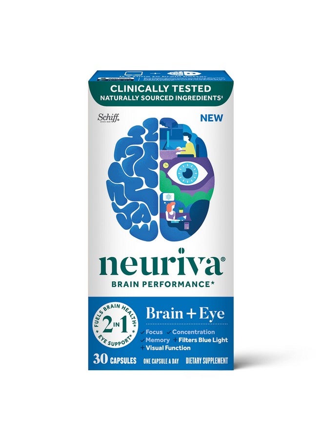 NEURIVA - Brain + Eye Supplement For Memory Focus & Concentration With Lutein & Vitamins A C E And Zinc For Eye Health & Zeaxanthin To Filter Blue Light 30Ct Capsules - Image 1