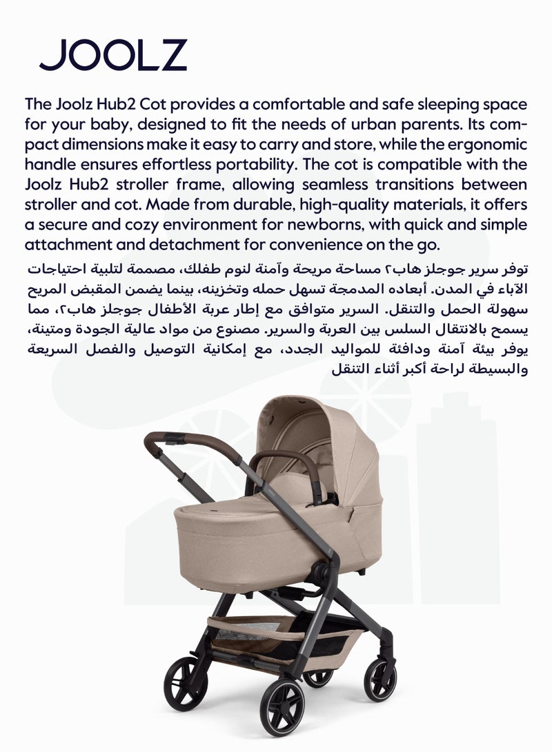 JOOLZ Hub² Carrycot for Stroller | Lightweight & Foldable Baby Bassinet | Breathable Mattress & Ventilated Sun Hood | Newborn Comfort 0-6 Months | Forest Green | Travel-Friendly - Sandy taupe  - Image 5