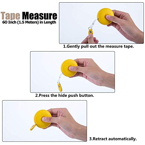 Z_جوده وثقه Sewing Tape Measure, Medical Body Cloth Tailor Craft Dieting Measuring Tape, 60 Inch/1.5M Dual Sided Retractable Ruler with Push Button Round(3 Pack, Red Yellow Blue) - Image 4