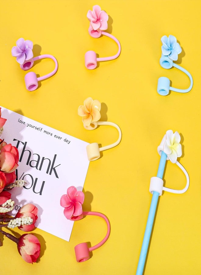 Whaline 6Pcs Summer Frangipani Flower Straw Covers Summer Hawaii Colorful Floral Portable Drinking Straw Topper Plumeria Reusable Protector Lid for 0.4in Straws, Cup Accessories - Image 5
