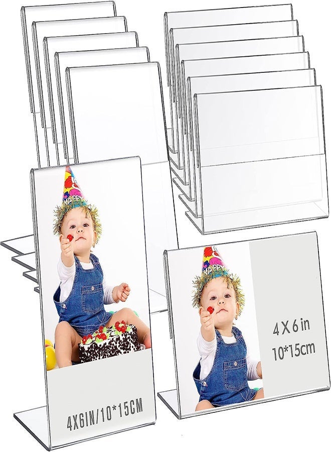 12Pcs Acrylic Photo Frames, Clear Slant Back Display Stands for Home, Office, and Restaurant, 4x6/6x4 Desktop Picture and Menu Holders