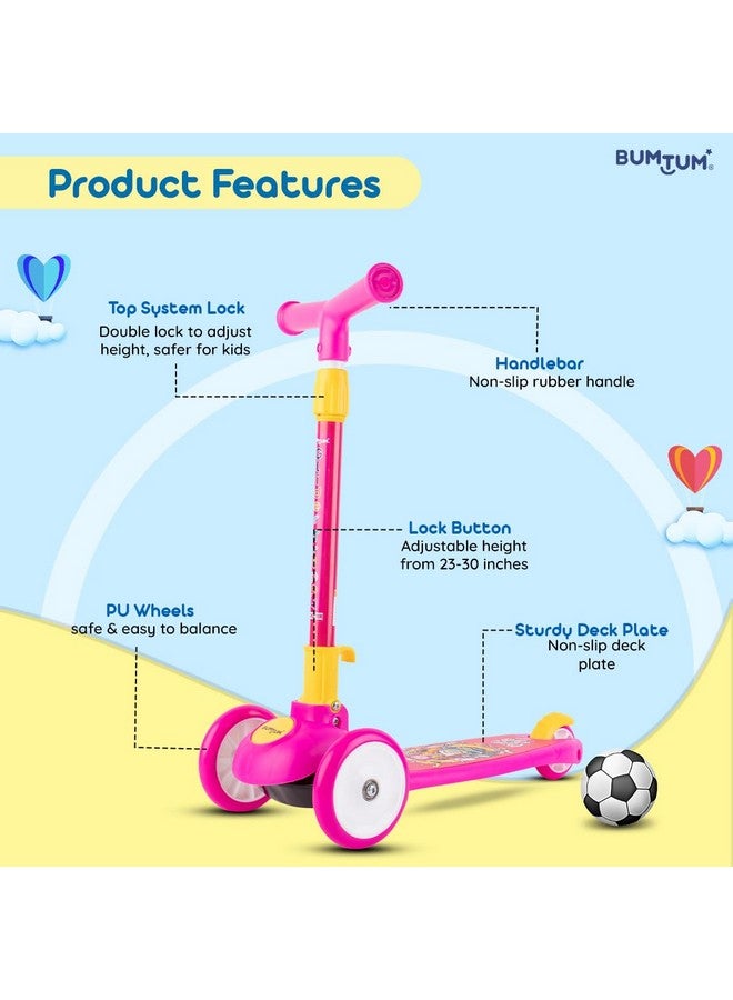 BUMTUM Smart Kick Scooter for Kids | 3 Adjustable Height Scooter, Foldable & Attractive PVC Wheels with Rare Brakes for Boys & Girls Age 5 Years (Pink) - Image 2