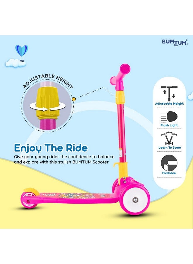 BUMTUM Smart Kick Scooter for Kids | 3 Adjustable Height Scooter, Foldable & Attractive PVC Wheels with Rare Brakes for Boys & Girls Age 5 Years (Pink) - Image 5