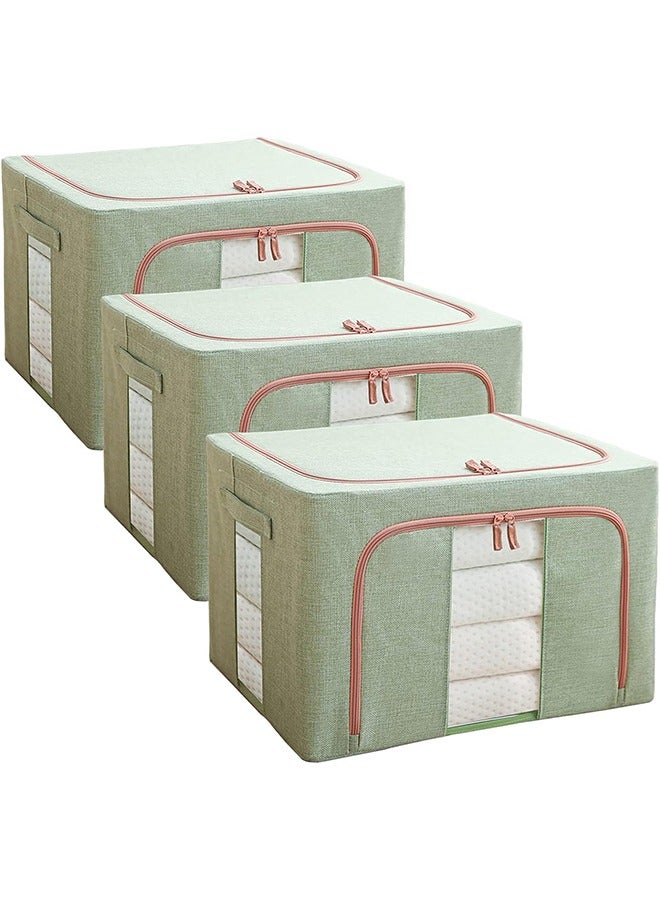 Captaintech 3pack Clothes Storag Bag Foldable Closet Organizers Storage Containers,Large Storaege Bins for Comforters, Blankets, Bedding,Toys, Books, Foldable with Sturdy Zipper,Clear Window, 72l-Purple - Image 1