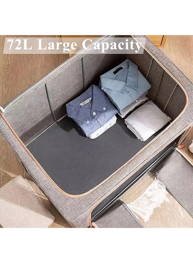 Captaintech 3pack Clothes Storag Bag Foldable Closet Organizers Storage Containers,Large Storaege Bins for Comforters, Blankets, Bedding,Toys, Books, Foldable with Sturdy Zipper,Clear Window, 72l-Purple - Image 3