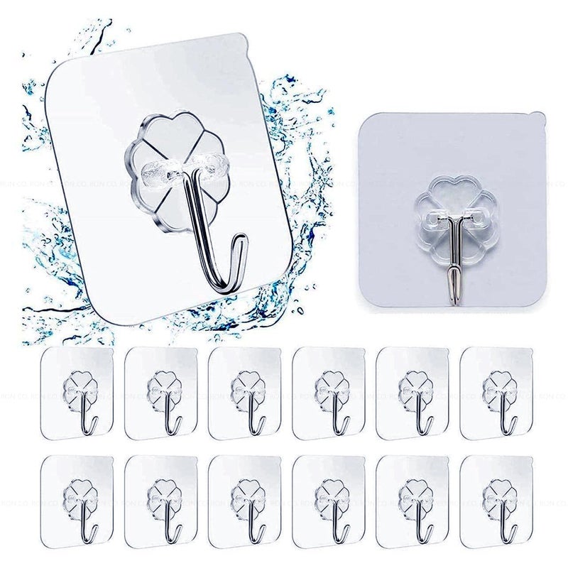 Ron Co Wall Hook Flower Design Heavy Duty Waterproof Stainless Steel Wall Hanging Solutions Transparent Easy Installation No Drilling Required Simply Stick to Any Smooth Surface 10 Pcs  - Image 1