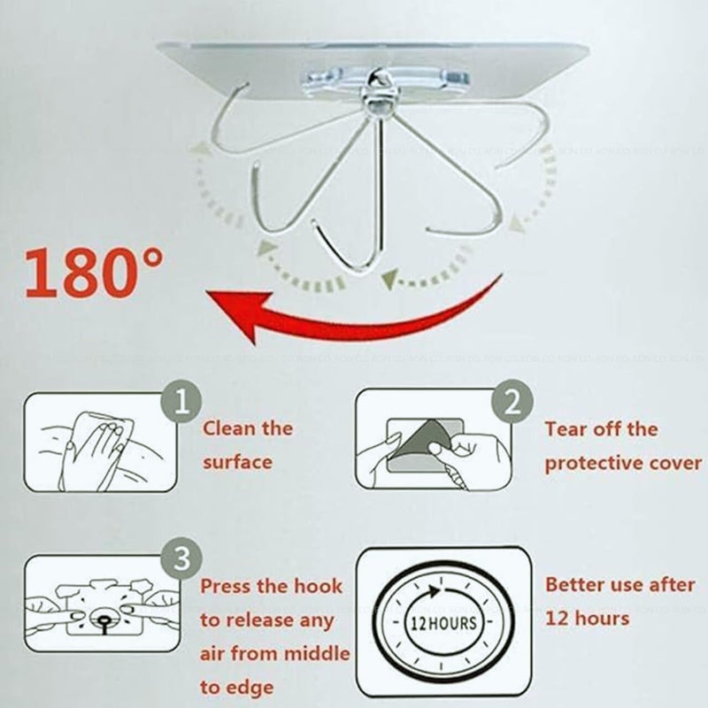 Ron Co Wall Hook Flower Design Heavy Duty Waterproof Stainless Steel Wall Hanging Solutions Transparent Easy Installation No Drilling Required Simply Stick to Any Smooth Surface 10 Pcs  - Image 4