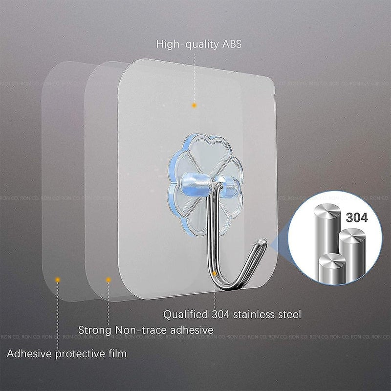 Ron Co Wall Hook Flower Design Heavy Duty Waterproof Stainless Steel Wall Hanging Solutions Transparent Easy Installation No Drilling Required Simply Stick to Any Smooth Surface 10 Pcs  - Image 3