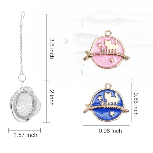 YOIYINI 2Pcs Stainless Steel Mesh Tea Infuser, 2.1 inch Tea Ball with Cute Planet Cat Pendants,Tea Strainer Tea Diffuser Tea Steeper for Filtering Tea,Tea Infusers for Loose Tea (Cute Planet Cat, 2PC) - Image 2