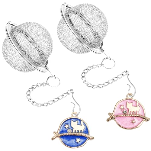 YOIYINI 2Pcs Stainless Steel Mesh Tea Infuser, 2.1 inch Tea Ball with Cute Planet Cat Pendants,Tea Strainer Tea Diffuser Tea Steeper for Filtering Tea,Tea Infusers for Loose Tea (Cute Planet Cat, 2PC) - Image 1