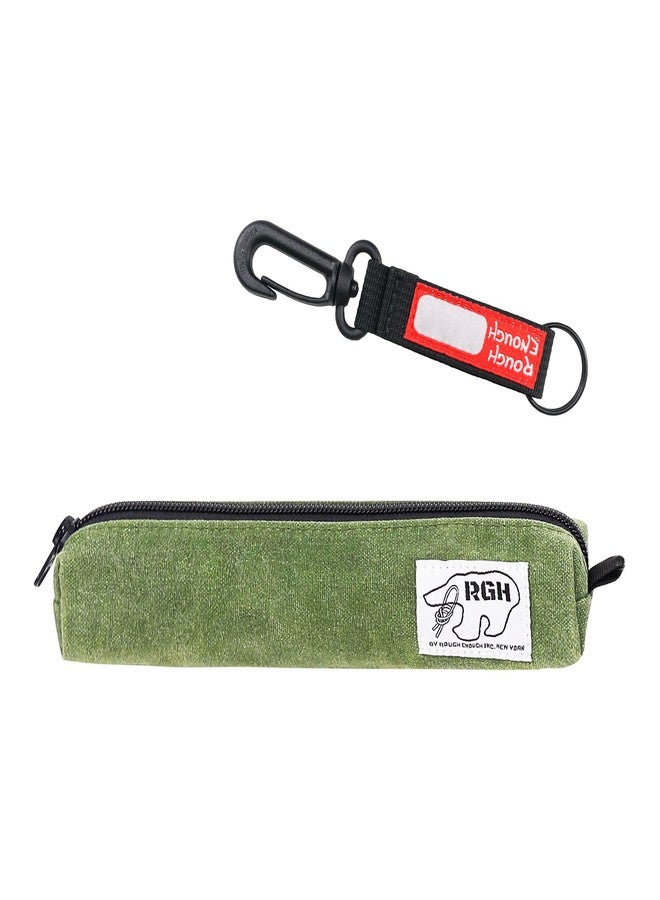 RE ROUGH ENOUGH Rough Enough Small Slim Pencil Case Pen Pouch for Boys Girls Adults with Aesthetic Thin design School Stationary Art Supplies Canvas Army Green - Image 1