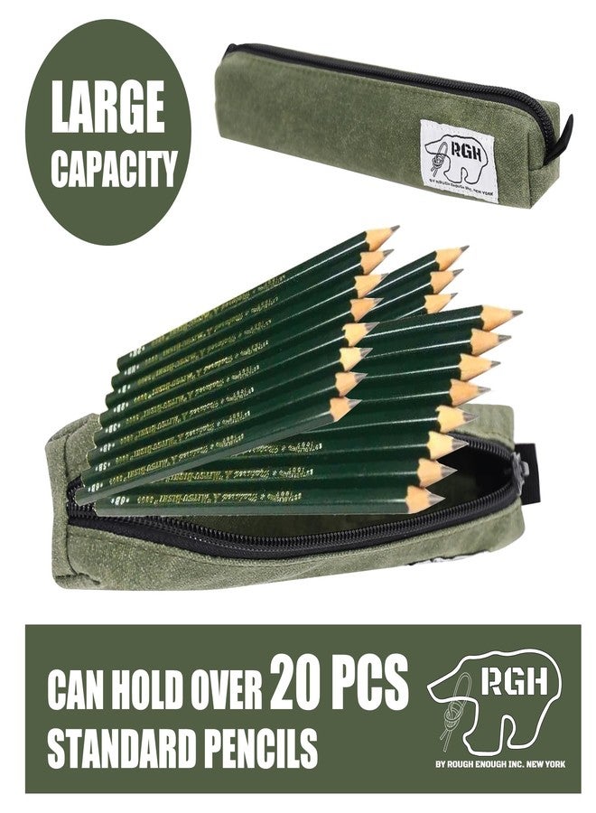 RE ROUGH ENOUGH Rough Enough Small Slim Pencil Case Pen Pouch for Boys Girls Adults with Aesthetic Thin design School Stationary Art Supplies Canvas Army Green - Image 4