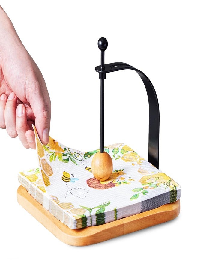 Celestree Napkin Holder for Table, Cocktail Decorative Napkin Holder with Weighted Arm, Modern Square Napkin Holders for Paper Napkins, Napkin Tray for Kitchen Coffee Bar Decor, Natural Beech Wood - Image 1