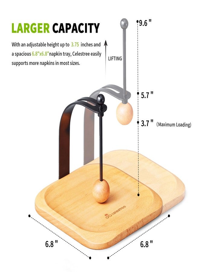 Celestree Napkin Holder for Table, Cocktail Decorative Napkin Holder with Weighted Arm, Modern Square Napkin Holders for Paper Napkins, Napkin Tray for Kitchen Coffee Bar Decor, Natural Beech Wood - Image 2