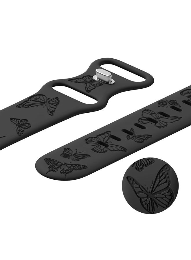 IKANFI Butterfly Engraved Bands Compatible with Apple Watch Band 45mm 44mm 42mm Women, Silicone Butterfly Sport Embossed Strap for iWatch Bands Series SE 8 7 6 5 4 3 2 1-Butterfly-BK42 - Image 3