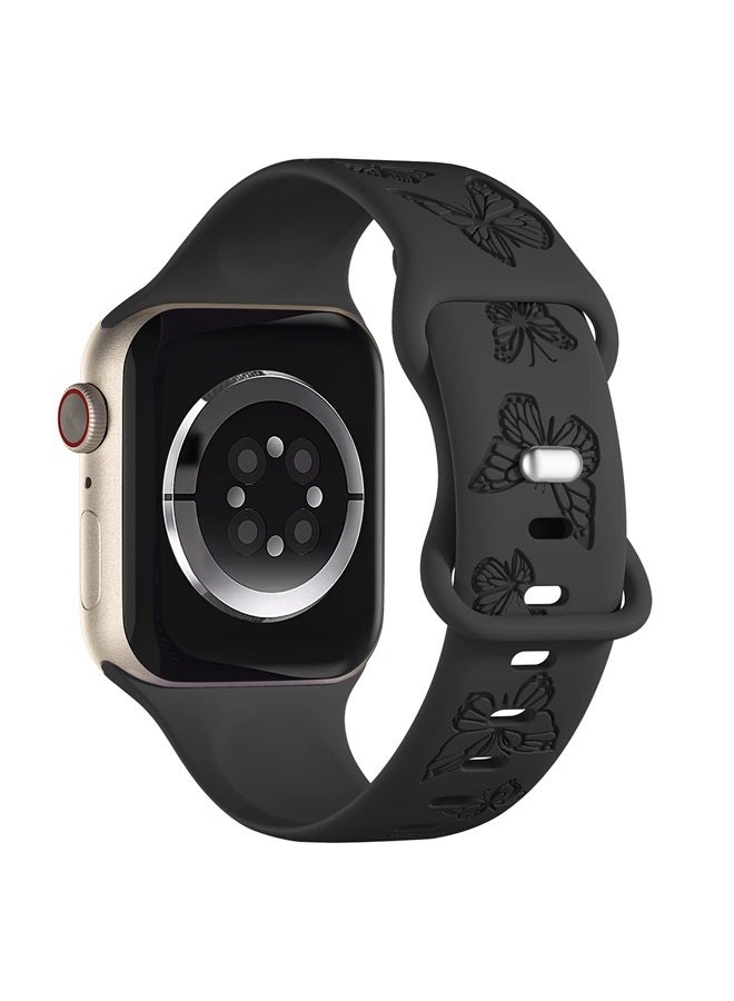 IKANFI Butterfly Engraved Bands Compatible with Apple Watch Band 45mm 44mm 42mm Women, Silicone Butterfly Sport Embossed Strap for iWatch Bands Series SE 8 7 6 5 4 3 2 1-Butterfly-BK42 - Image 2