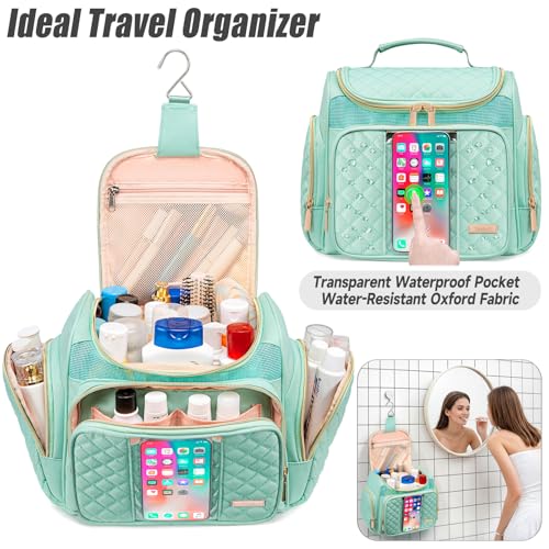 Tealari Large Toiletry Bag for Women Men,Bathroom Bag,Water Resistant Shower Bag,Makeup Bag,Portable Shower Caddy for College Dorm,Hanging Travel Toiletry Bag with Transparent Waterproof Phone Pocket - Image 2