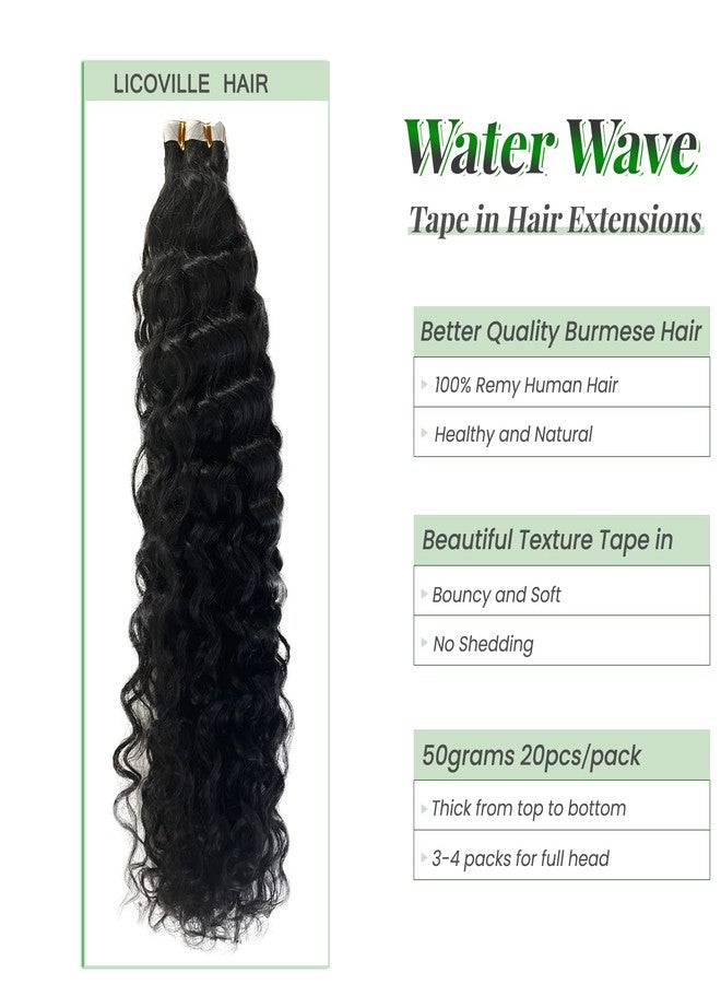Licoville Water Wave Tape in Human Hair Extensions 16 Inch 50g Invisible Curly Tape in Hair Extensions Real Human Hair for Black Women Natural Wet and Wavy Hair Tape ins with Extra Tabs - Image 2