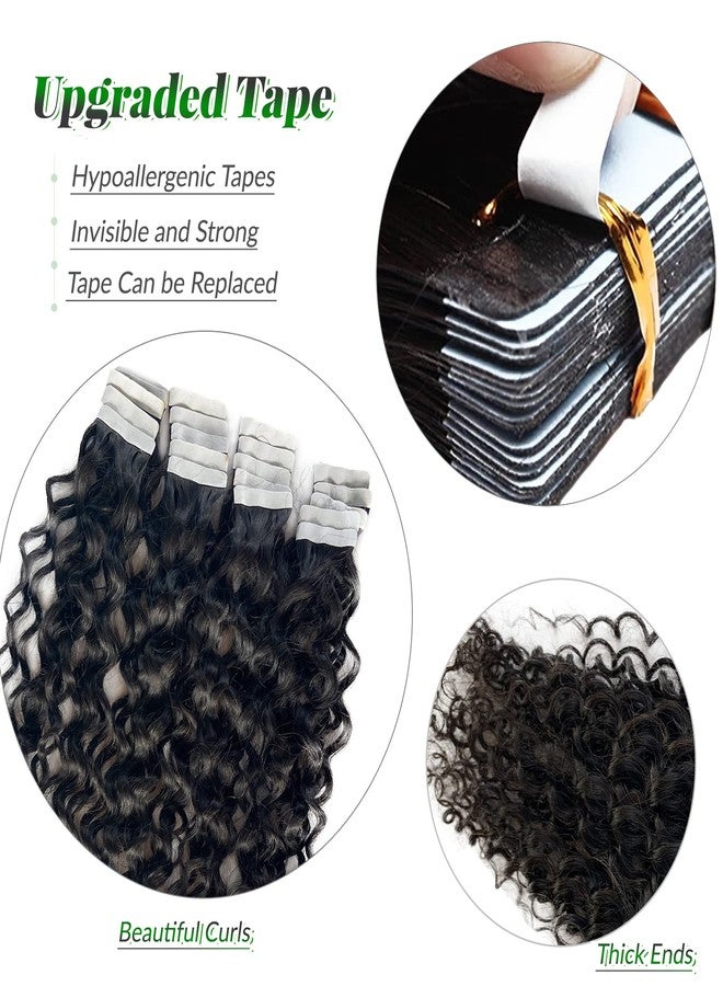 Licoville Water Wave Tape in Human Hair Extensions 16 Inch 50g Invisible Curly Tape in Hair Extensions Real Human Hair for Black Women Natural Wet and Wavy Hair Tape ins with Extra Tabs - Image 5