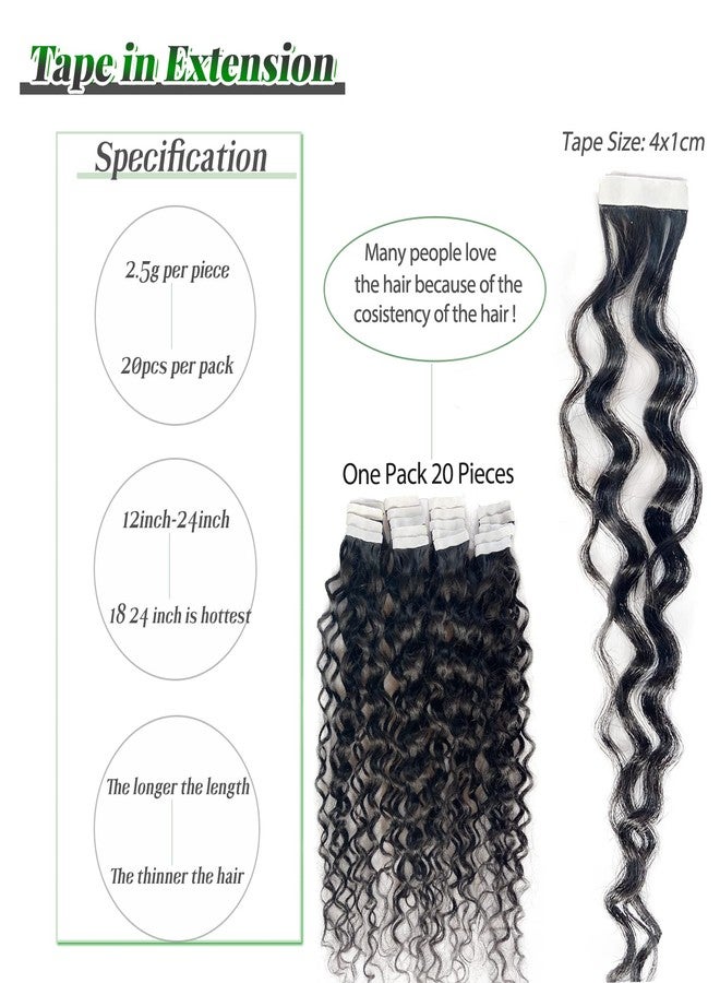 Licoville Water Wave Tape in Human Hair Extensions 16 Inch 50g Invisible Curly Tape in Hair Extensions Real Human Hair for Black Women Natural Wet and Wavy Hair Tape ins with Extra Tabs - Image 3