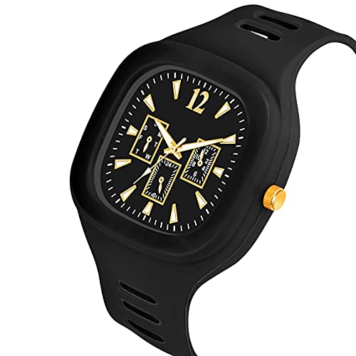 CERO Square Watch Multicolor Dial Analog Silicon Strap Stylish Designer Analog Watch for Men's and Boy's (Black) - Image 4
