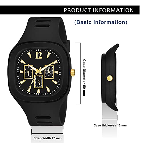 CERO Square Watch Multicolor Dial Analog Silicon Strap Stylish Designer Analog Watch for Men's and Boy's (Black) - Image 2