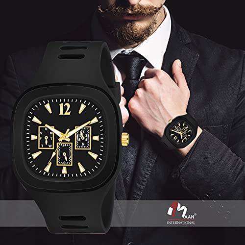 CERO Square Watch Multicolor Dial Analog Silicon Strap Stylish Designer Analog Watch for Men's and Boy's (Black) - Image 3