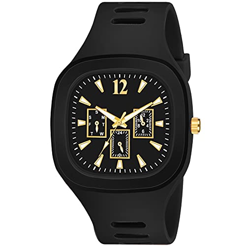 CERO Square Watch Multicolor Dial Analog Silicon Strap Stylish Designer Analog Watch for Men's and Boy's (Black) - Image 1